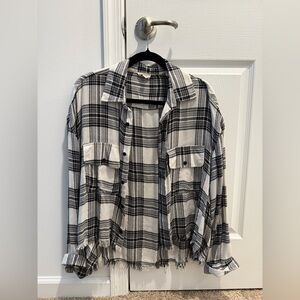 Elan Plaid Fringe Flannel Top - Worn Once